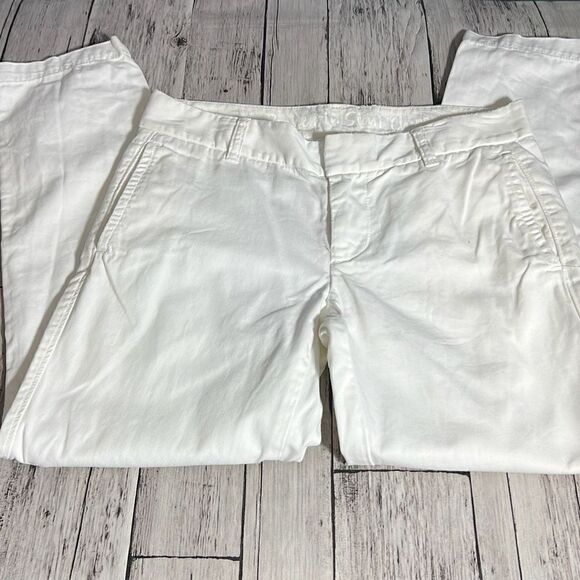 J. Crew Women's Cotton City Fit Broken-In Chino Flat Front White Pants Size 0 - Picture 1 of 6